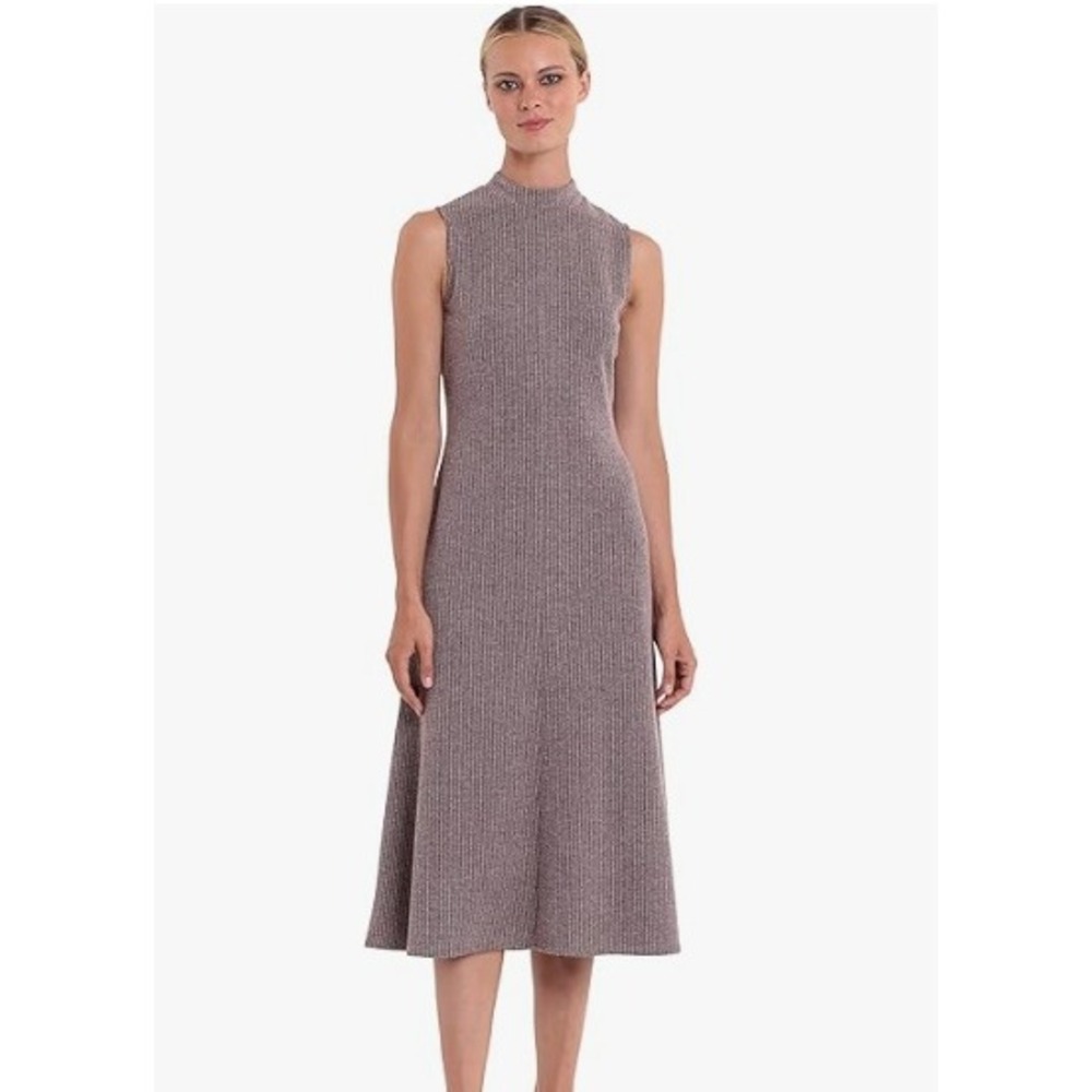 Donna Morgan Mock Neck Ribbed Knit Sleeveless Midi Dress Mauve Black Size 0